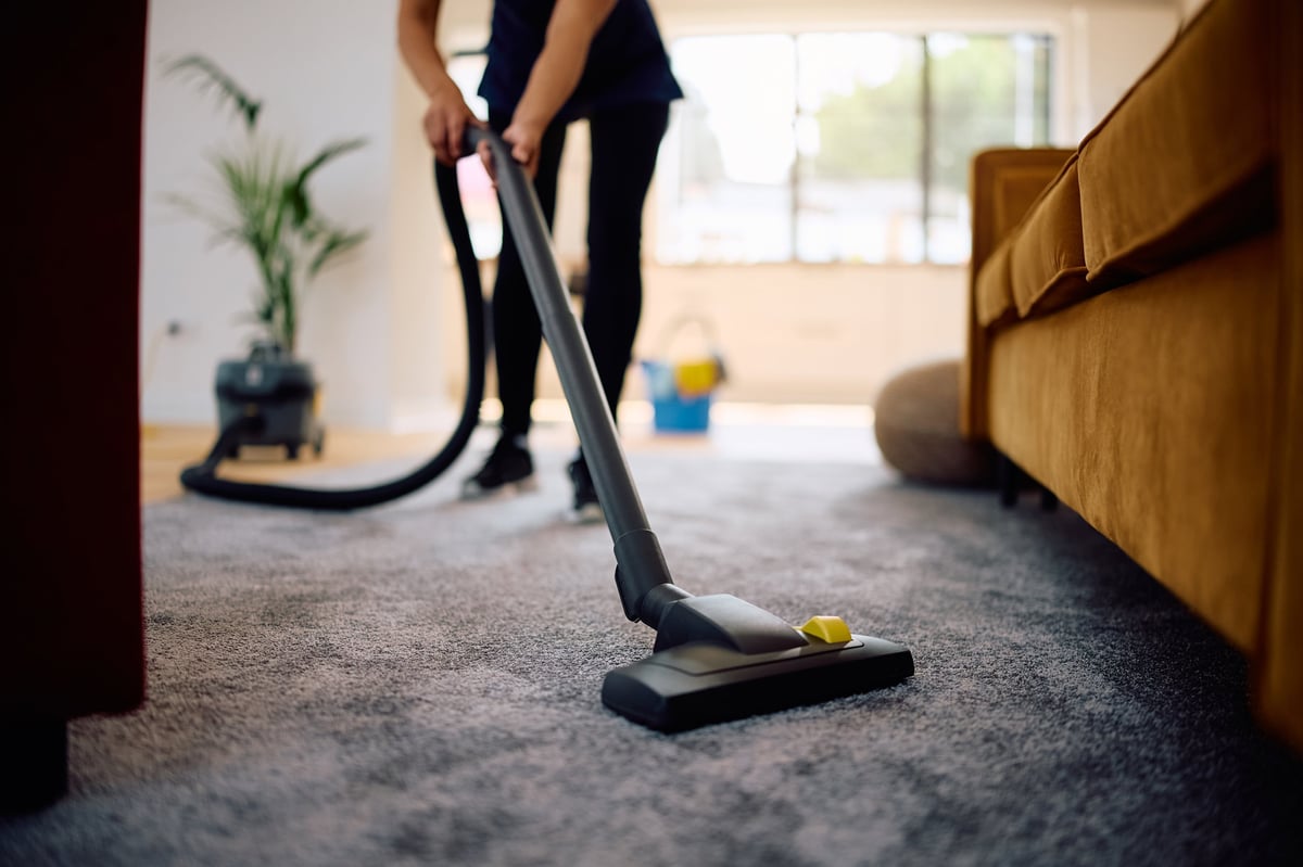 Professional cleaner vacuuming a home interior